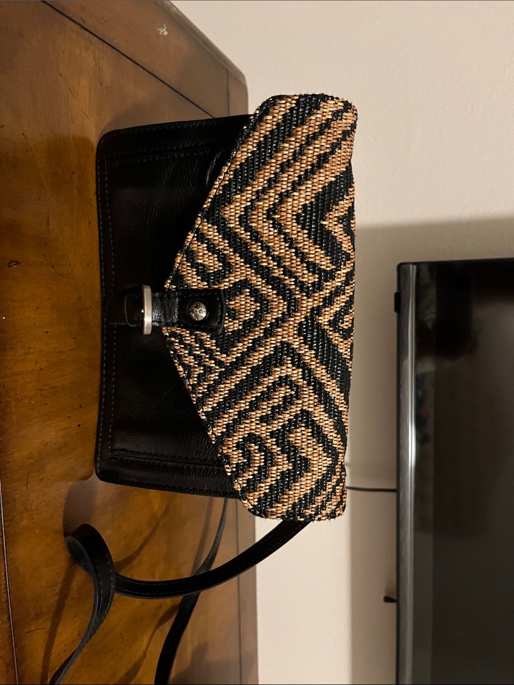 Patricia Nash Black and Tan Geometric Woven Crossbody